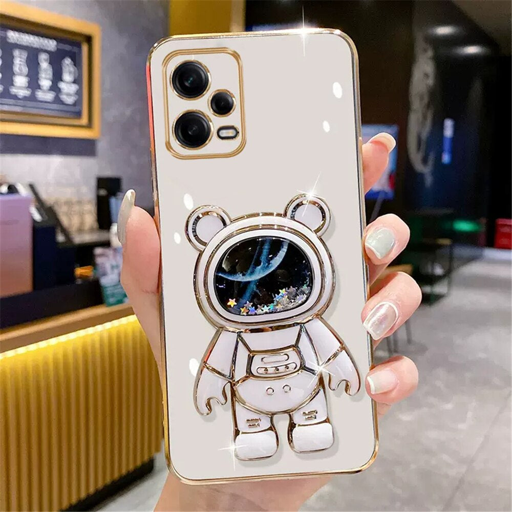 Anymob Xiaomi Redmi Case White Space Quicksand Bear Phone Bracket Plating Cover Protection-Mobile Phone Cases-PEROZ Accessories