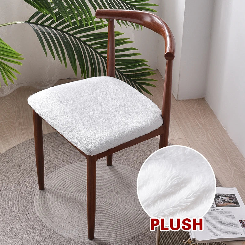 Anyhouz Chair Cover White Fur Stretch Seat Cover for Home Dinning Kitchen Washable Removable-Chair Cover-PEROZ Accessories