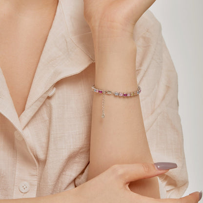 Anyco Bracelet Female Candy Color Rainbow 18cm Tennis Bracelet 925 Silver Square Diamond 5A Cz Cubic Zirconia Bracelets For Women-Bracelets-PEROZ Accessories