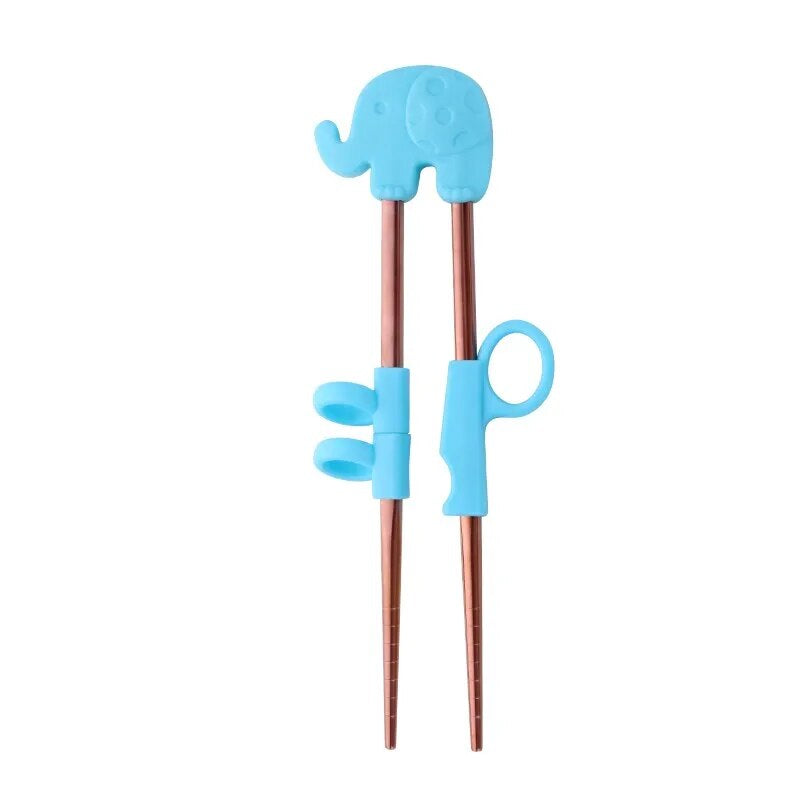 AnyGleam Chop Stick Blue Elephant 1 Pair Reusable Red Rainbow Stainless Steel Cartoon for Kids and Children Kitchen Accessories-Kitchen &amp; Dining-PEROZ Accessories