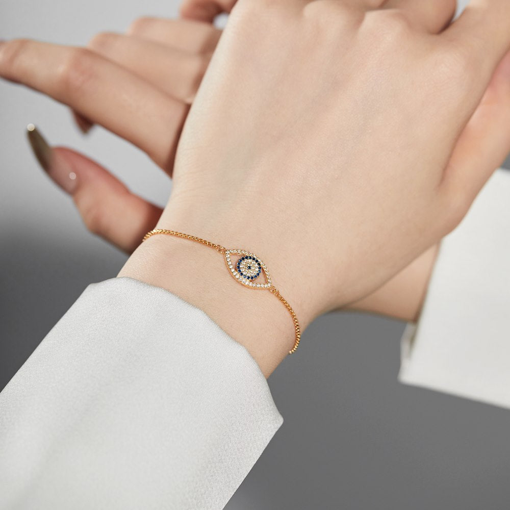 Anyco Bracelet Gold Plated Pulsera Adjustable Para Mujer Blue Eyes Bracelet Zircon Adjustable Bracelets For Women-Bracelets-PEROZ Accessories