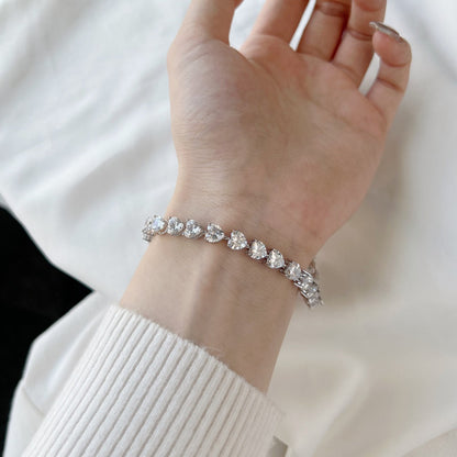 Anyco Bracelet Classic Iced Out Heart Shape Tennis Bracelet Sterling Silver Cz Cubic Zirconia Bracelet 925 Silver Bracelets For Women-Bracelets-PEROZ Accessories
