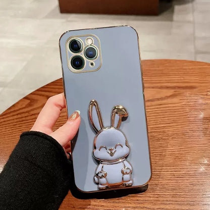 Anymob iPhone Case Shockproof Dark Gray Luxury Plating Rabbit Holder Phone Case Soft Silicone Stand Cover-Mobile Phone Cases-PEROZ Accessories