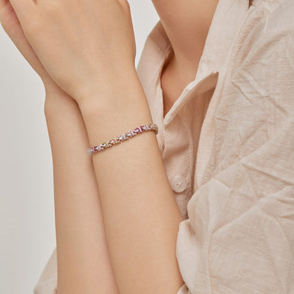 Anyco Bracelet Jewelry S925 Sterling Silver 16.5+2cm Rainbow Bracelet Colorful Baguette Diamond Tennis Bracelets Women-Bracelets-PEROZ Accessories