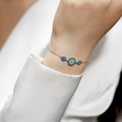 Anyco Bracelet Fashion Jewelry Blue Eyes Shape Chain Pave Sterling Silver Cubic Zirconia Adjustable Bangle Bracelet For Women Girls-Bracelets-PEROZ Accessories