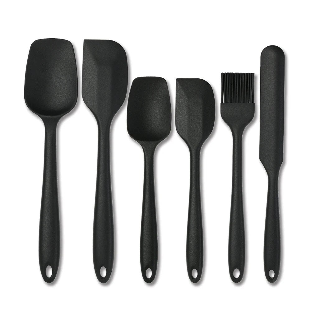 Anygleam Silicone Black Seamless Spatula 6 Set Kitchen Accessories Baking Utensil Kit Bread Cake Mixing Tools Cooking Scraper Heat Resistant-Spatula and Shovel-PEROZ Accessories