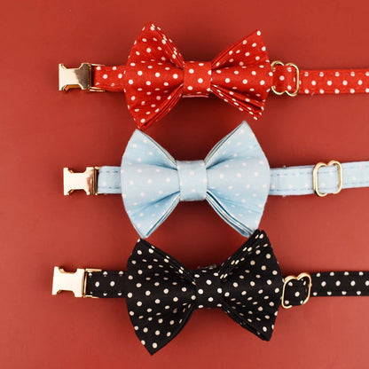 AnyWags Cat Collar Dotted Light Blue Bow Small with Safety Buckle, Bell, and Durable Strap Stylish and Comfortable Pet Accessor-Cat Supplies-PEROZ Accessories