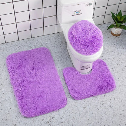 Anyhouz Bath Mat 3pc Purple Bathroom Silk Tie-Dye Toilet Soft Non Slip Rug Shower Carpets Toilet Lid Cover Floor Mats for Hallway-Bathroom Rugs-PEROZ Accessories