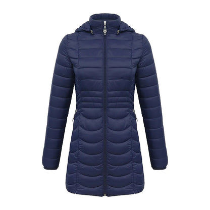 Anychic Womens Padded Puffer Jacket Large Navy Blue Ultralightweight Ultralight Coat With Detachable Hood Lightweight Outwear Clothing-Coats &amp; Jackets-PEROZ Accessories