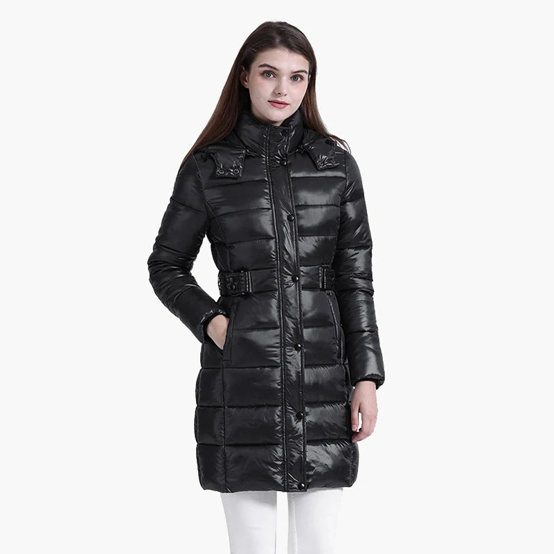 Anychic Womens Padded Puffer Jacket Large Black Hooded Long Thick Puffer Jackets For Women Fashion Coats Casual Waterproof Outerwear-Coats &amp; Jackets-PEROZ Accessories