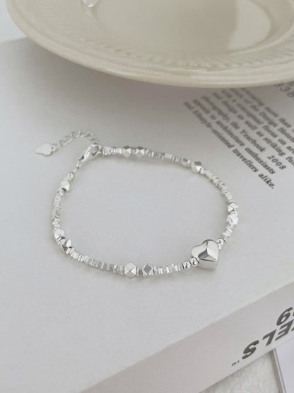 Anyco Bracelet Minimalist Hypoallergenic Non Tarnish S925 Silver bracelet Rhodium Plated Beaded Heart Pendant Bracelet for Women-Bracelets-PEROZ Accessories