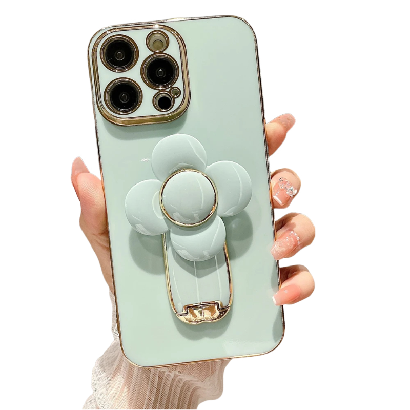 Anymob iPhone Case Shockproof Green Plating Silicone Case Flower Rotating Windmill Bracket Cover-Mobile Phone Cases-PEROZ Accessories