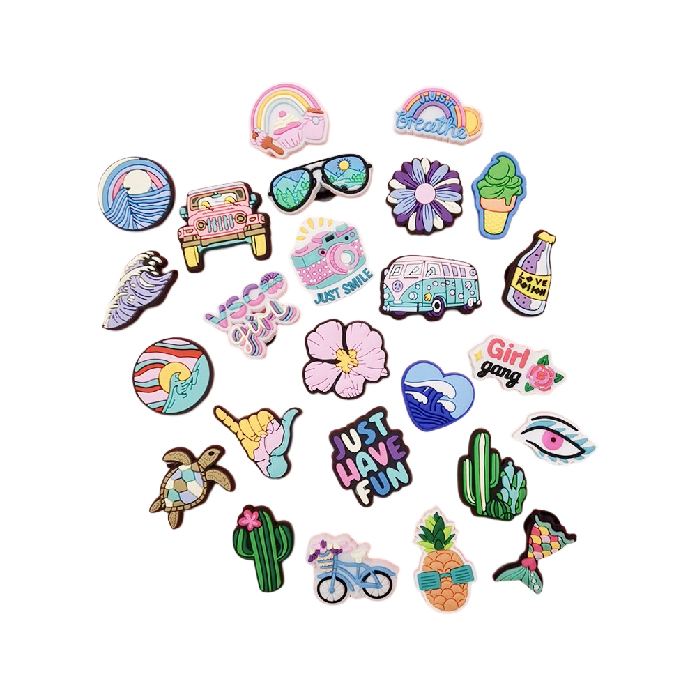 Anykidz 25pcs Random Color Summer Theme Shoe Charm Accessories Jeans Clogs Pendants Designer Ornament Jibbitz for Crocs-Shoe Charms-PEROZ Accessories