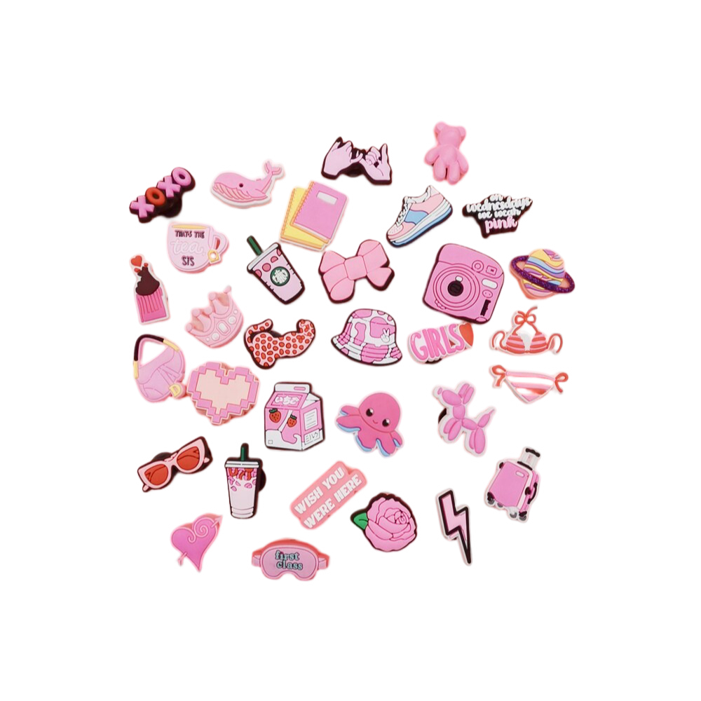Anykidz 32pcs Random Color Pink Series Shoe Charm Accessories Jeans Clogs Pendants Designer Ornament Jibbitz for Crocs-Shoe Charms-PEROZ Accessories