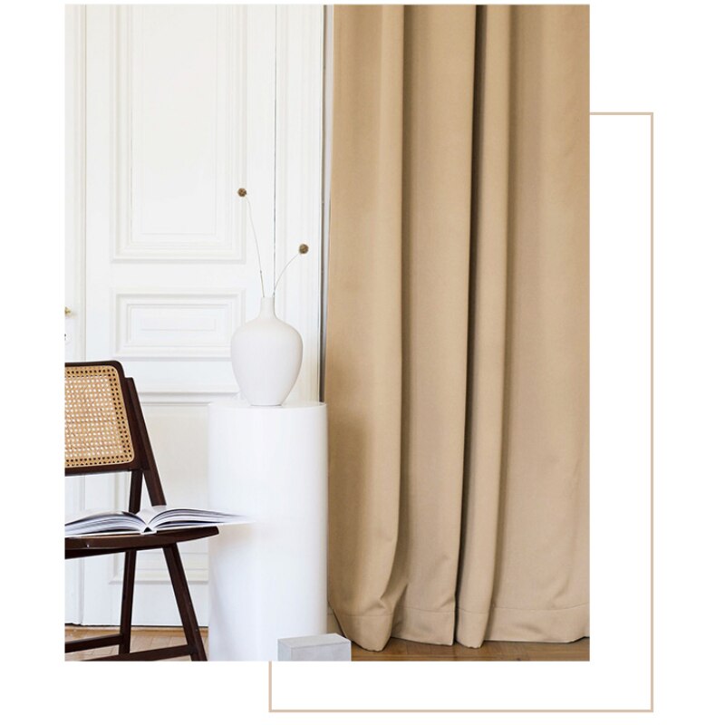 Anyhouz 200cm Beige High Quality Modern Wool Velvet Blackout Curtains for Living Room Bedroom Dining Luxury Window Drape-Curtains &amp; Drapes-PEROZ Accessories