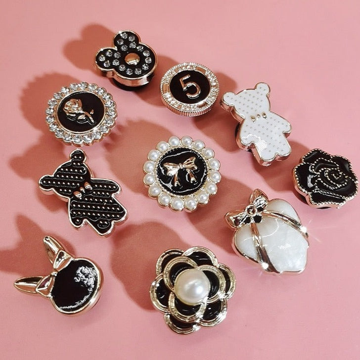 Anykidz 10pcs Random Color Resin Rhinestone Shoe Charm Accessories Jeans Clogs Pendants Designer Ornament Jibbitz for Crocs-Shoe Charms-PEROZ Accessories