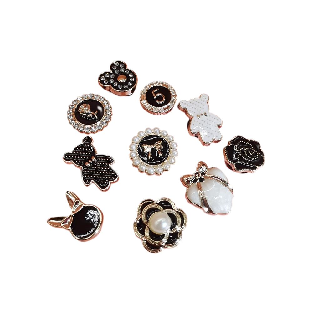 Anykidz 10pcs Random Color Resin Rhinestone Shoe Charm Accessories Jeans Clogs Pendants Designer Ornament Jibbitz for Crocs-Shoe Charms-PEROZ Accessories