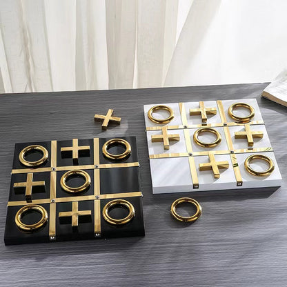 Anyhouz Tic-Tac-Toe XO Board Gold and White Tabletop Home Decor Modern Art Living Room Display House Decorative Crafts Metal Ornaments-Ornaments-PEROZ Accessories