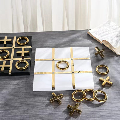 Anyhouz Tic-Tac-Toe XO Board Gold and White Tabletop Home Decor Modern Art Living Room Display House Decorative Crafts Metal Ornaments-Ornaments-PEROZ Accessories