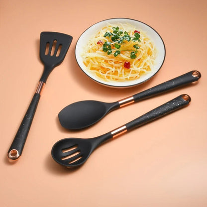 Anygleam Kitchen Utensils Non-stick Black 12 Set Gold Plated Handle with Support Point Cooking Tool Accessories Heat Resistant Kitchenware-PEROZ Accessories