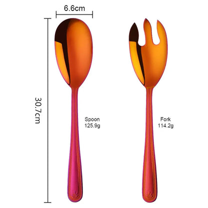 Anygleam Red Rainbow Stainless Steel 2 Pcs Giant Salad Spoon and Fork Set for Buffet and Restaurant Kitchenware-Kitchen Tools &amp; Utensils-PEROZ Accessories