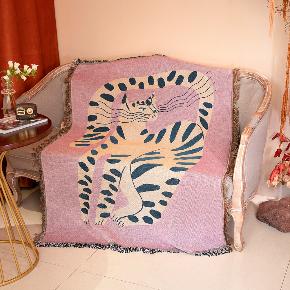 Anyhouz Pink Cat Throw Blanket Cozy Sofa Couch Bed Cover Outdoor Camping Mat Home Decor Tapestry with Tassel-Blankets-PEROZ Accessories