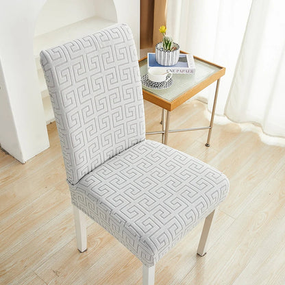 Anyhouz Chair Cover Light Grey Square Geometric Design with Elastic Material for Dining Room Kitchen Wedding Hotel Banquet Restaurant-Chair Cover-PEROZ Accessories