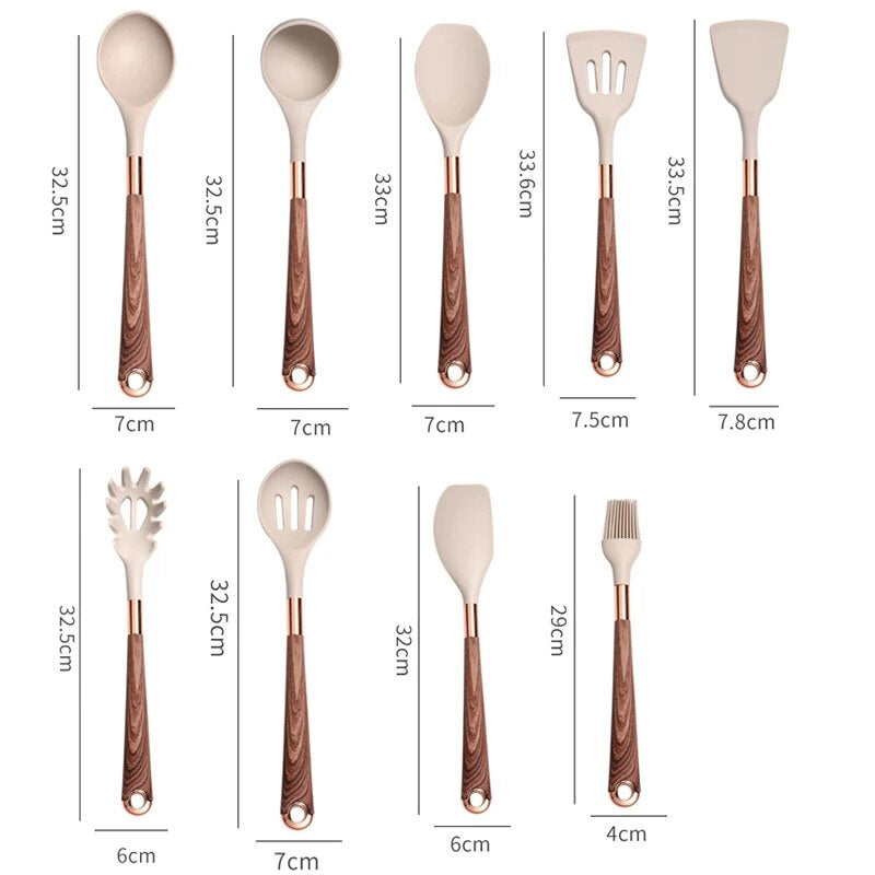 Anygleam Kitchen Utensils Non-stick Black 7 Set Gold Plated Handle with Support Point Cooking Tool Accessories Heat Resistant Kitchenware-Spatula and Shovel-PEROZ Accessories