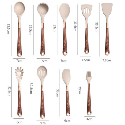 Anygleam Kitchen Utensils Non-stick Black 7 Set Gold Plated Handle with Support Point Cooking Tool Accessories Heat Resistant Kitchenware-Spatula and Shovel-PEROZ Accessories