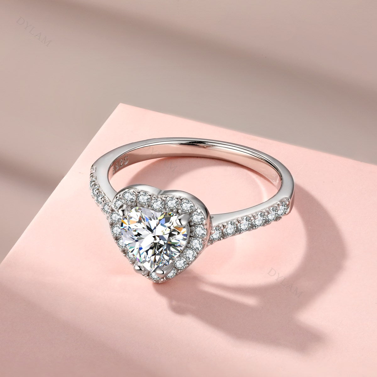 Anyco Ring Silver Dylam Heart Shape Diamond Ring Rhodium Plated Sterling Silver 8A Zircon Romantic Rings-Rings-PEROZ Accessories