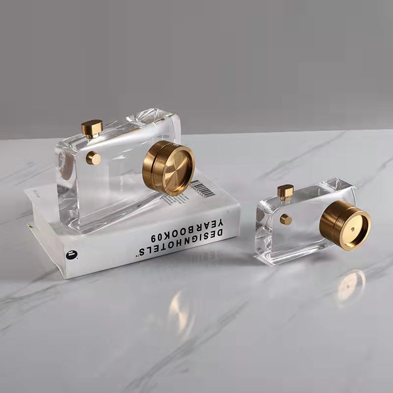 Anyhouz 17cm Crystal Camera Modern Desk Tabletop Home Decor Modern Art Living Room Display House Decorative Crafts Metal Ornaments-Ornaments-PEROZ Accessories