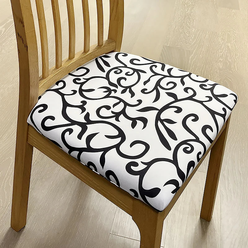Anyhouz Chair Cover White Vines Print Stretch Seat Cover for Home Dinning Kitchen Washable Removable-Chair Cover-PEROZ Accessories