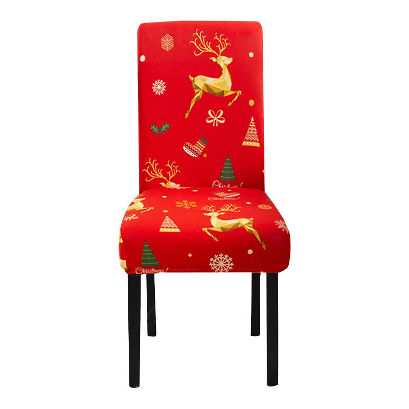 Anyhouz Chair Cover Red with Xmas Gold Icon Design with Anti-Dirt and Elastic Material for Dining Room Kitchen Wedding Hotel Banquet Restaurant-Chair Cover-PEROZ Accessories