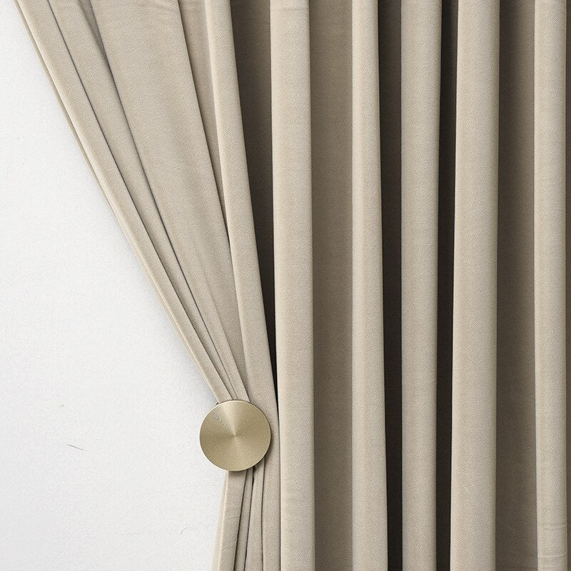 Anyhouz 200cm Beige High Quality Modern Wool Velvet Blackout Curtains for Living Room Bedroom Dining Luxury Window Drape-Curtains &amp; Drapes-PEROZ Accessories