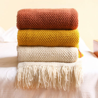 Anyhouz 130*230cm Light Green Blanket Home Decorative Thickened Knitted Corn Grain Waffle Embossed Winter Warm Tassels Throw Bedspread-Blankets-PEROZ Accessories