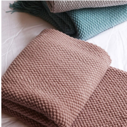 Anyhouz 130*230cm Light Green Blanket Home Decorative Thickened Knitted Corn Grain Waffle Embossed Winter Warm Tassels Throw Bedspread-Blankets-PEROZ Accessories
