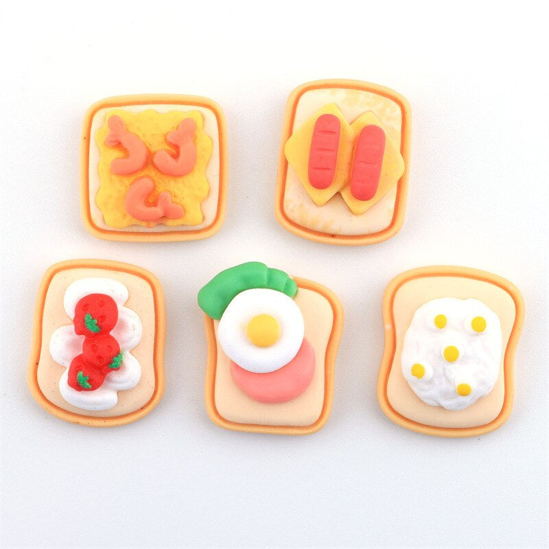 Anykidz 5pcs Breakfast Toast Design Shoe Charm Accessories Jeans Clogs Pendant Pin Designer Ornament Jibbitz for Crocs-Shoe Charms-PEROZ Accessories
