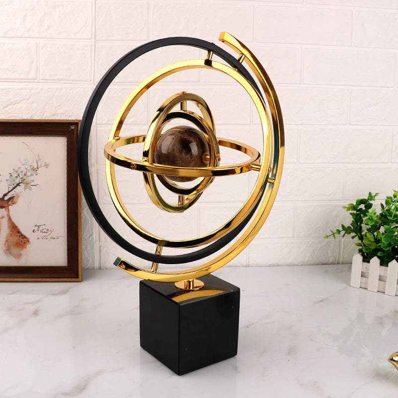 Anyhouz 43cm Metal Globe Tabletop Home Decor Modern Art Living Room Display House Decorative Crafts Metal Ornaments with Marble Base-Tabletop Decor-PEROZ Accessories