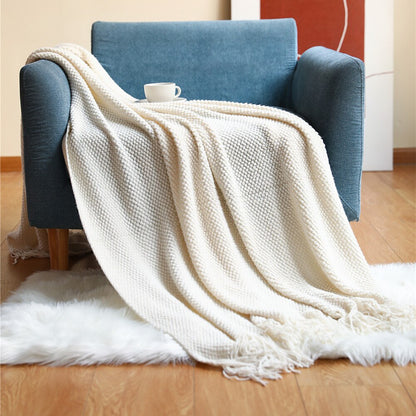 Anyhouz 130*230cm Light Green Blanket Home Decorative Thickened Knitted Corn Grain Waffle Embossed Winter Warm Tassels Throw Bedspread-Blankets-PEROZ Accessories