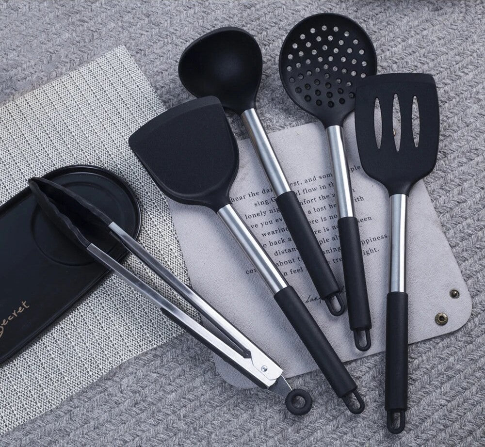Anygleam Kitchen Utensils Non-stick Black/ Silver 13 Set Cooking Tool Accessories Heat Resistant Kitchenware-Spatula and Shovel-PEROZ Accessories