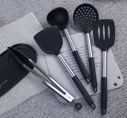 Anygleam Kitchen Utensils Non-stick Black/ Silver 13 Set Cooking Tool Accessories Heat Resistant Kitchenware-Spatula and Shovel-PEROZ Accessories