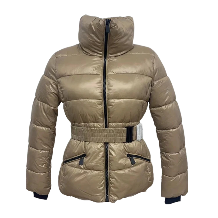 Anychic Womens Padded Puffer Jacket Large Beige Coat With Hood Outdoor Warm Lightweight Outwear With Storage Bag-Coats &amp; Jackets-PEROZ Accessories