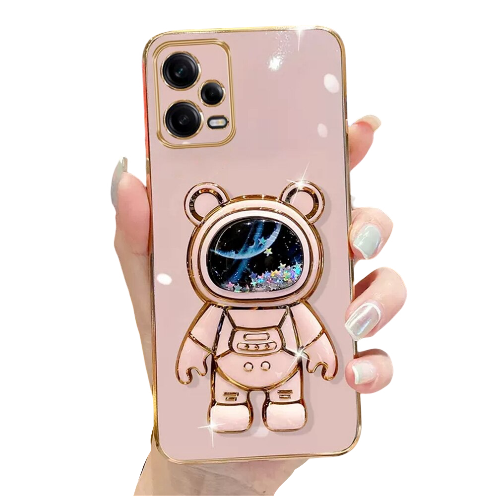 Anymob Xiaomi Redmi Case Light Pink Space Quicksand Bear Phone Bracket Plating Cover Protection-Mobile Phone Cases-PEROZ Accessories