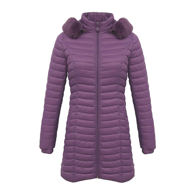 Anychic Womens Padded Puffer Jacket Medium Purple Ultralight Casual Coats With Fur Hooded Warm Lightweight Outerwear-Coats &amp; Jackets-PEROZ Accessories
