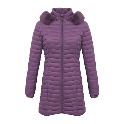 Anychic Womens Padded Puffer Jacket Medium Purple Ultralight Casual Coats With Fur Hooded Warm Lightweight Outerwear-Coats &amp; Jackets-PEROZ Accessories