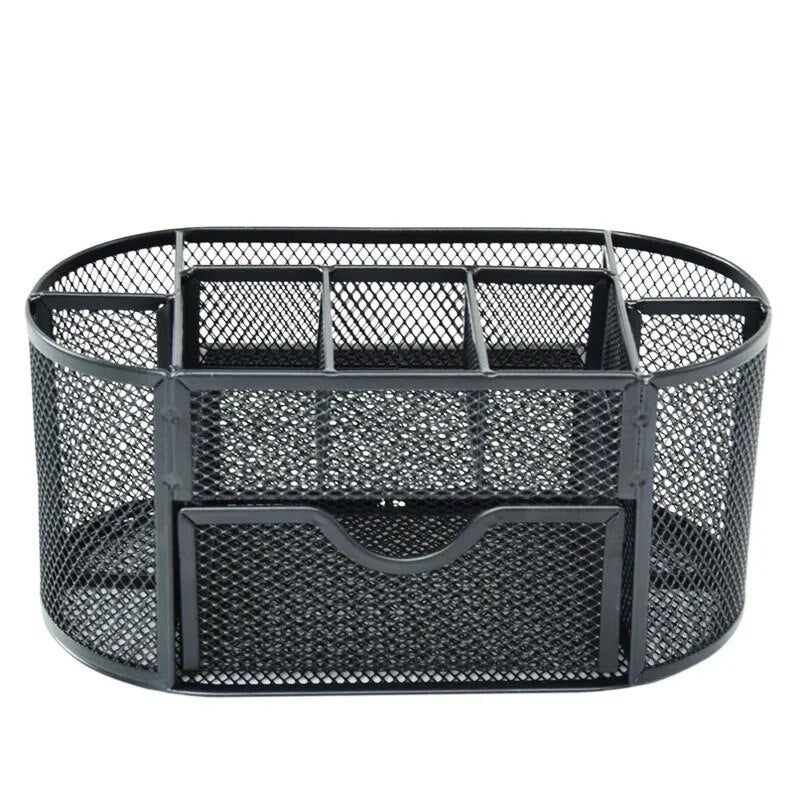 AnyCraft Black Metal Mesh Stationery Storage Organizer with Large Capacity Compartments for Office and School Supplies-Organizers-PEROZ Accessories