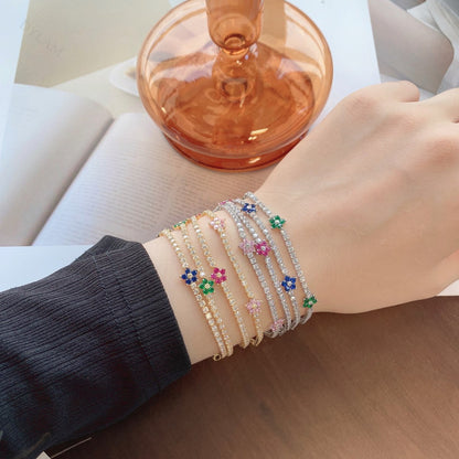 Anyco Bracelet Silver Bracelet Women Red Flower Charm 5A Cubic Zirconia Chain 925 Sterling silver Tennis Bangles-Bracelets-PEROZ Accessories