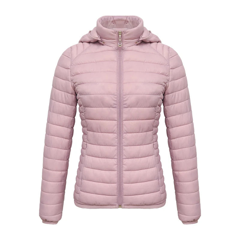 Anychic Womens Padded Puffer Jacket 5XL Pink Solid Lightweight Warm Outdoor Parka Clothing With Detachable Hood-Coats &amp; Jackets-PEROZ Accessories