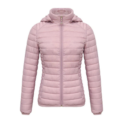 Anychic Womens Padded Puffer Jacket 5XL Pink Solid Lightweight Warm Outdoor Parka Clothing With Detachable Hood-Coats &amp; Jackets-PEROZ Accessories