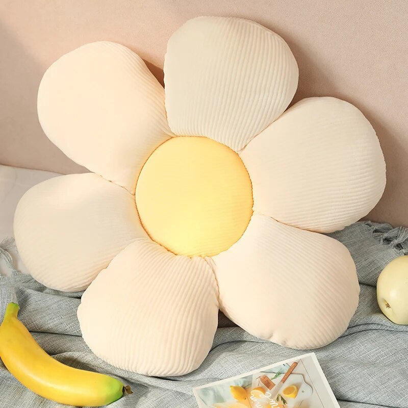Anyhouz Plush Pillow White Yellow Flower Shape Stuffed Soft Pillow Seat Cushion Room Decor 70-75cm-Pillow-PEROZ Accessories